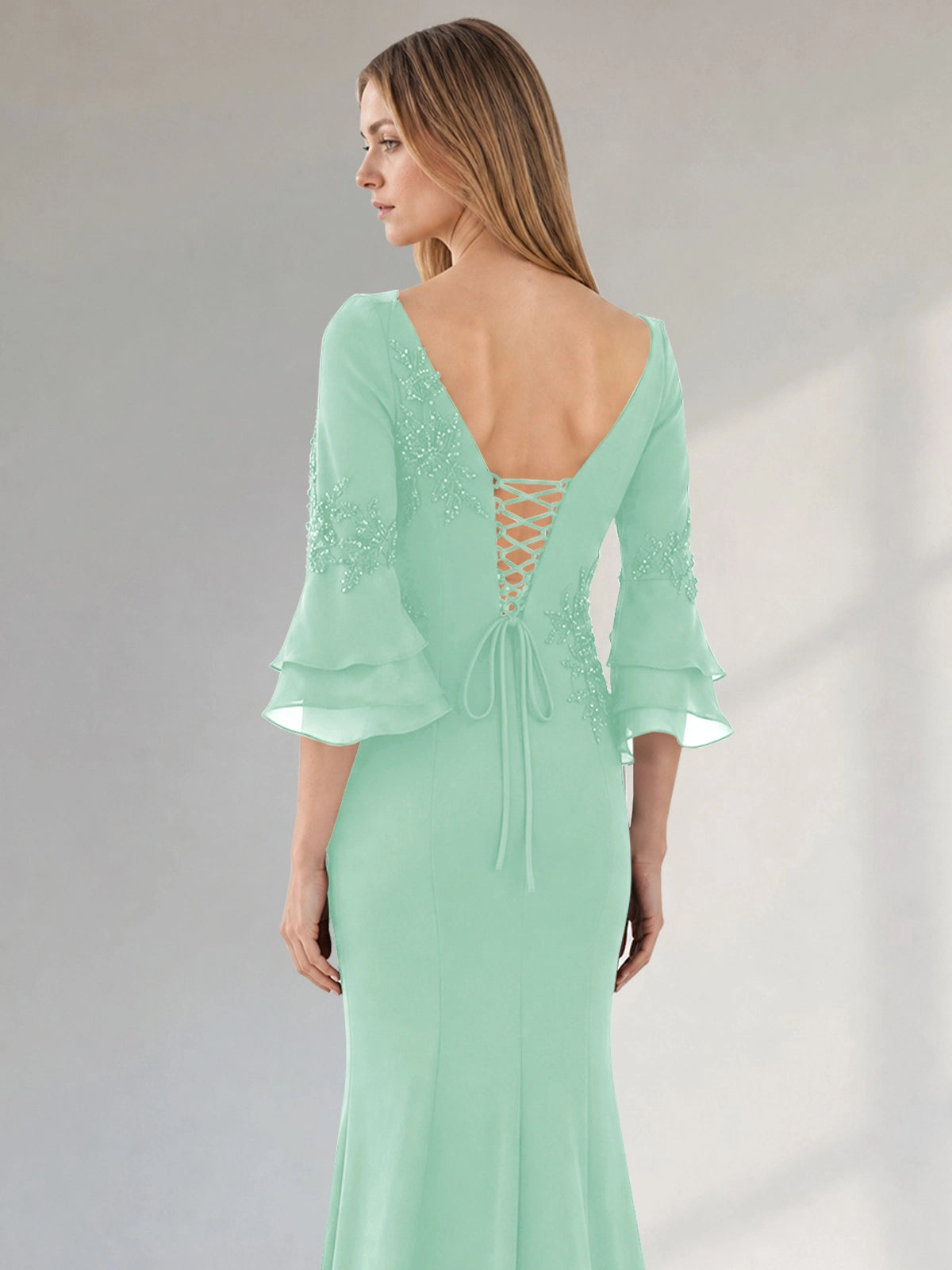Chiffon Mother of the Bride Dress with 3/4 Sleeves