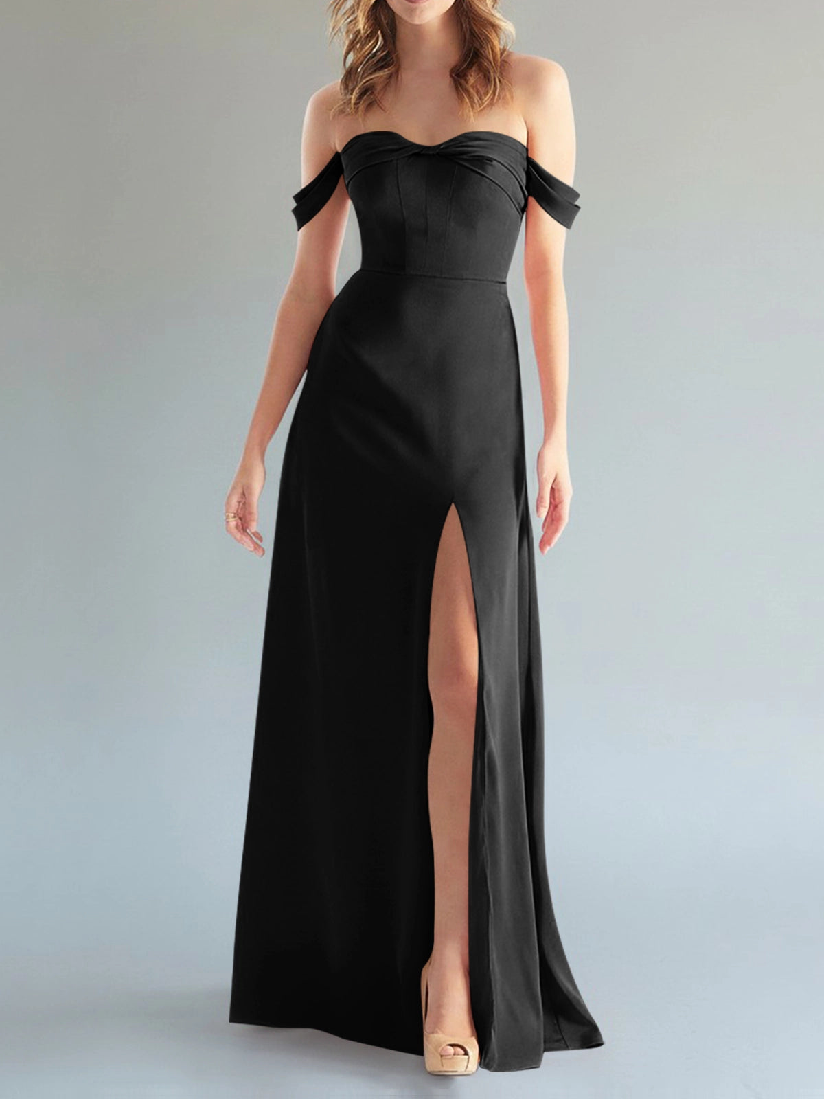 Off-the-Shoulder Slit Bridesmaid Dress 