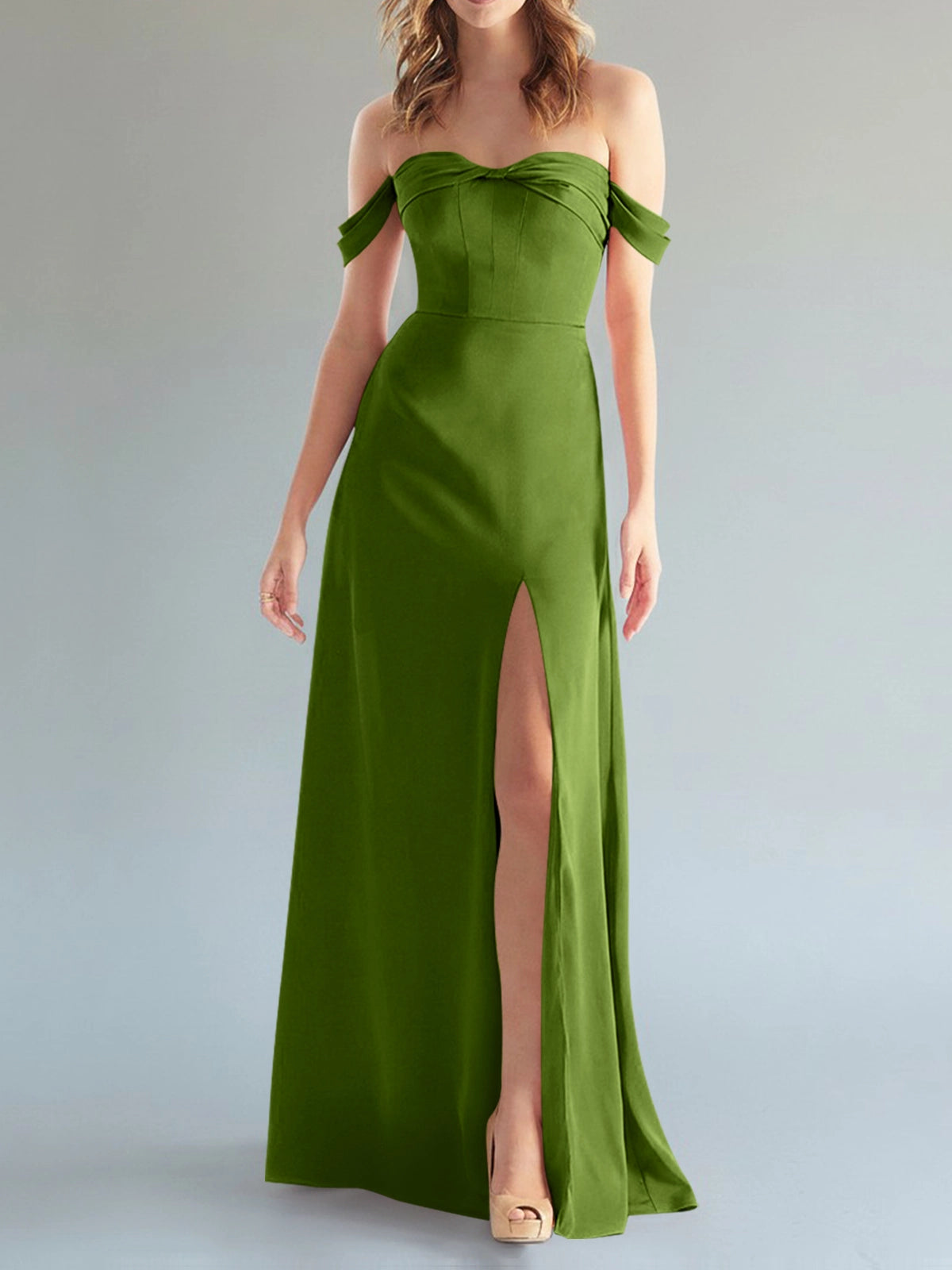 Off-the-Shoulder Slit Bridesmaid Dress 