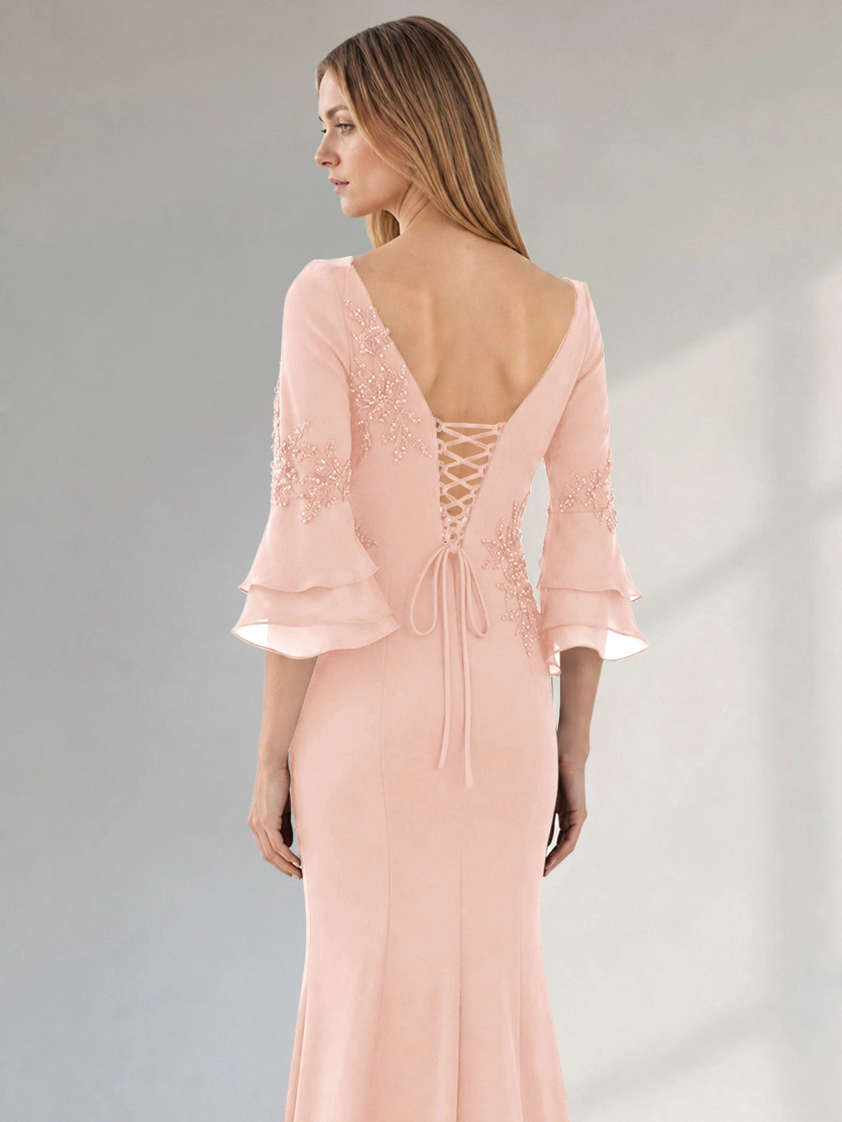 Chiffon Mother of the Bride Dress with 3/4 Sleeves