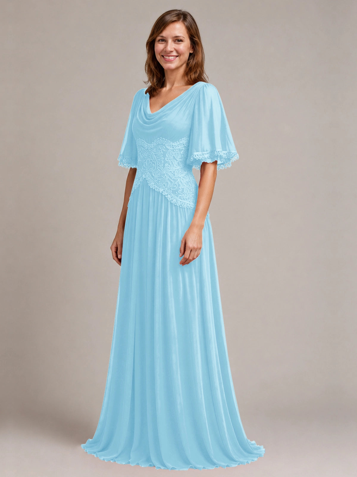 Cowl Neck Mother of the Bride Dress with Applique 