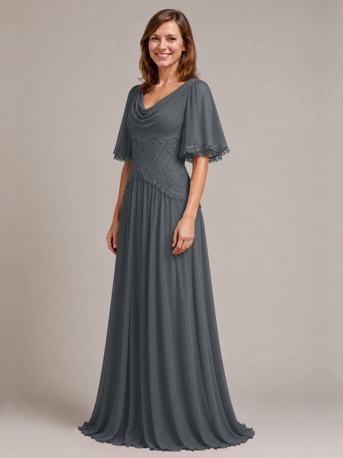 Cowl Neck Mother of the Bride Dress with Applique 