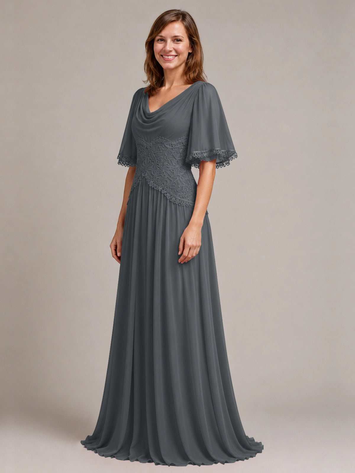 Cowl Neck Mother of the Bride Dress with Applique 