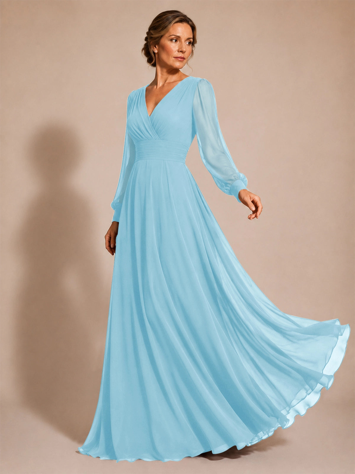 Chiffon Mother of the Bride Dress with Long Sleeves 