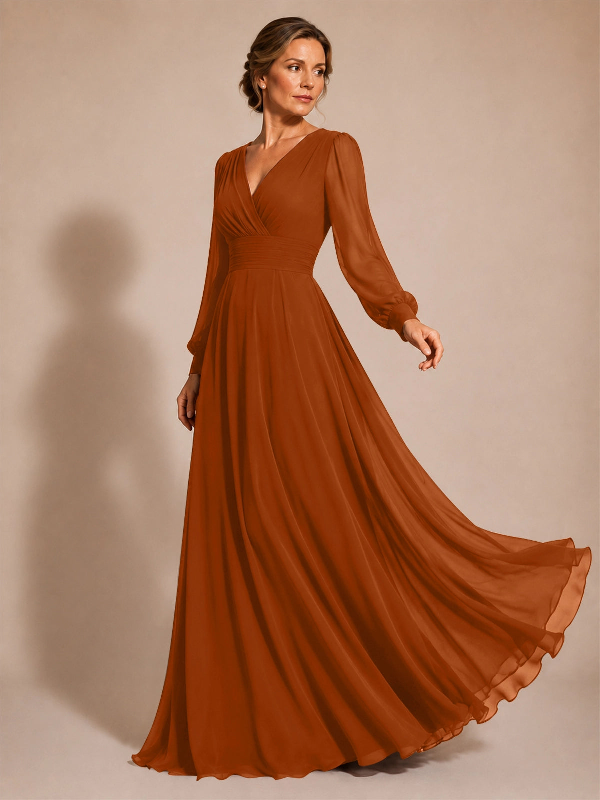 Chiffon Mother of the Bride Dress with Long Sleeves 