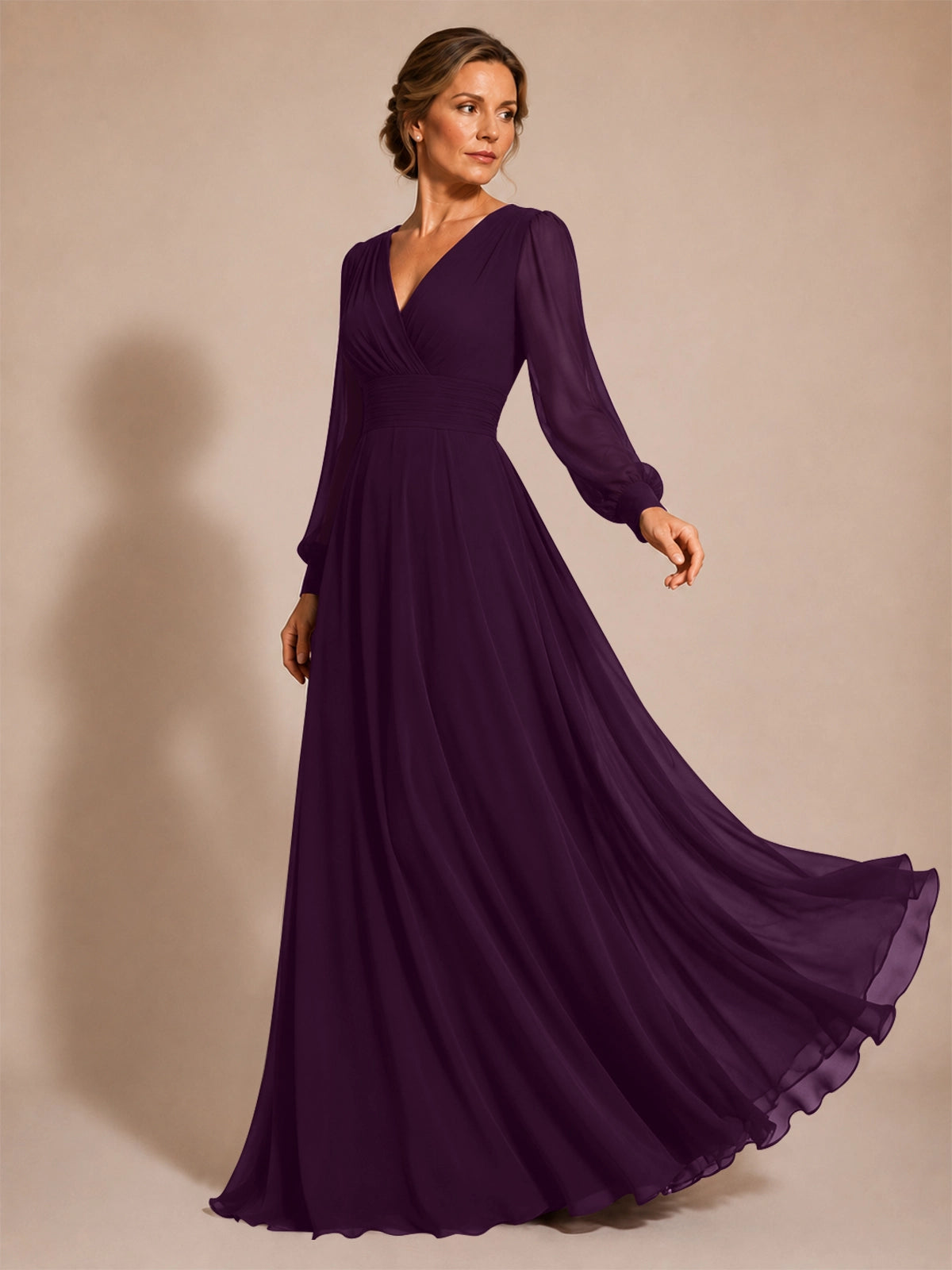 Chiffon Mother of the Bride Dress with Long Sleeves 