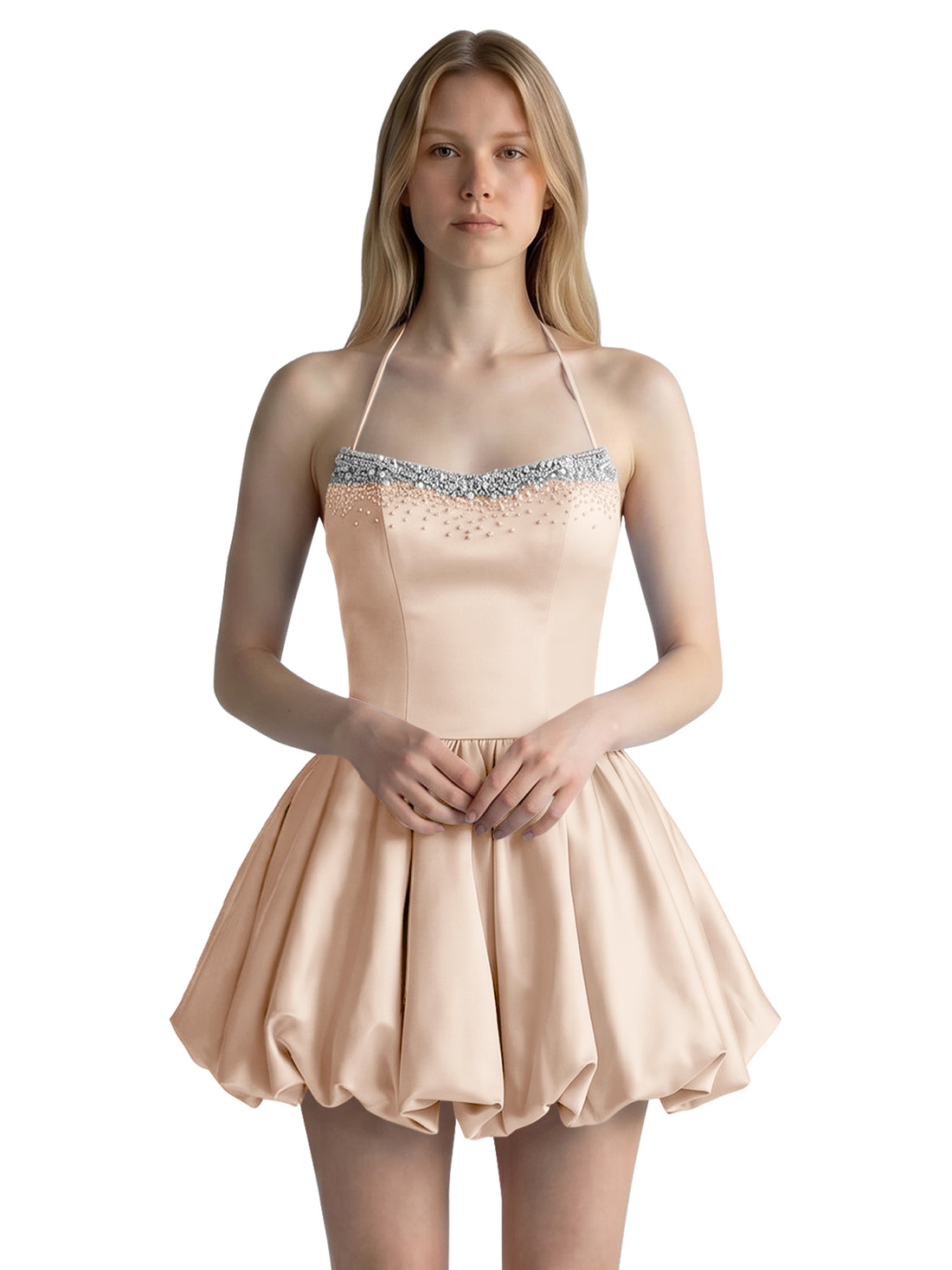 Beading Bubble Hem Mini Dress 