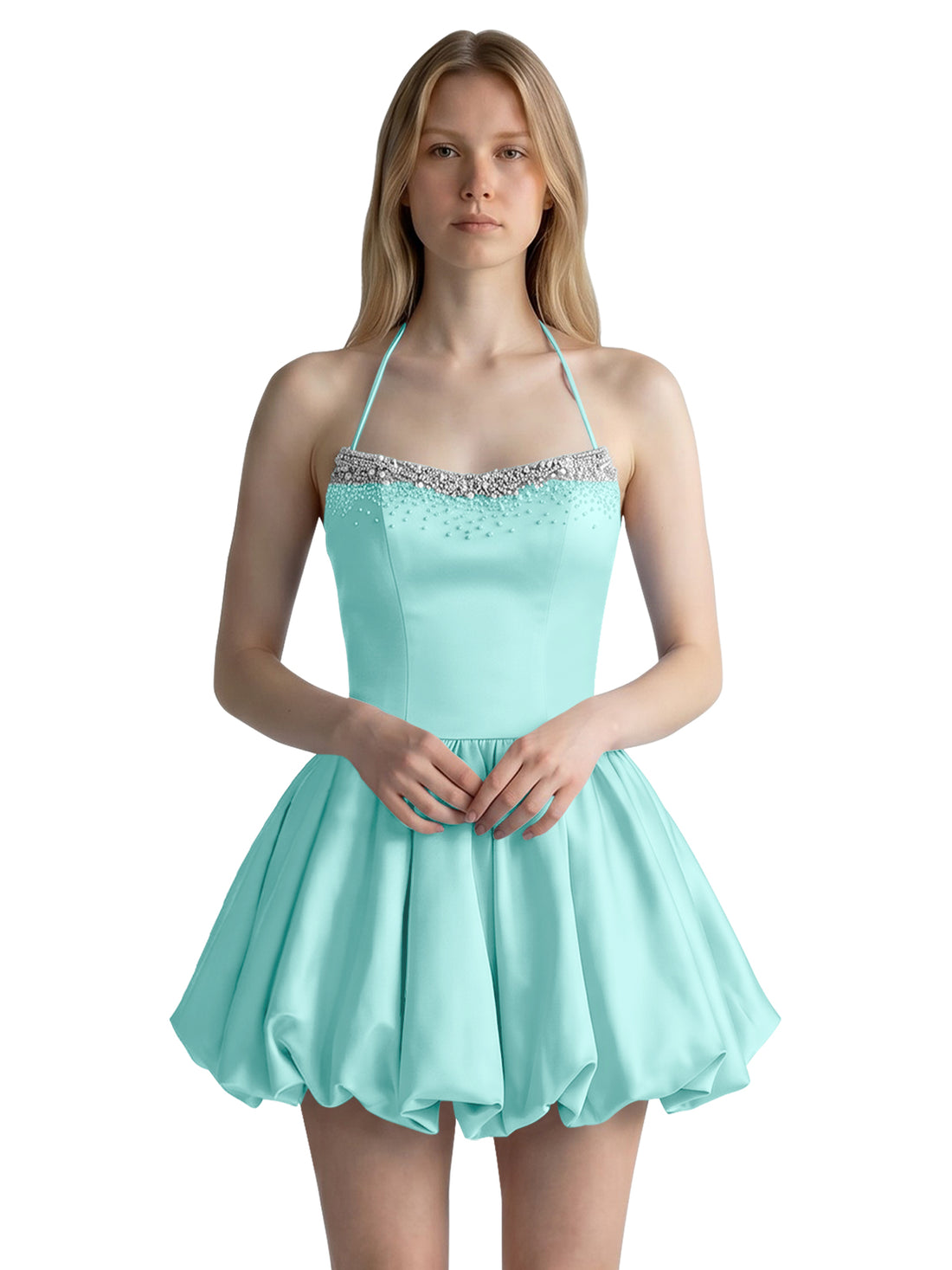 Beading Bubble Hem Mini Dress 