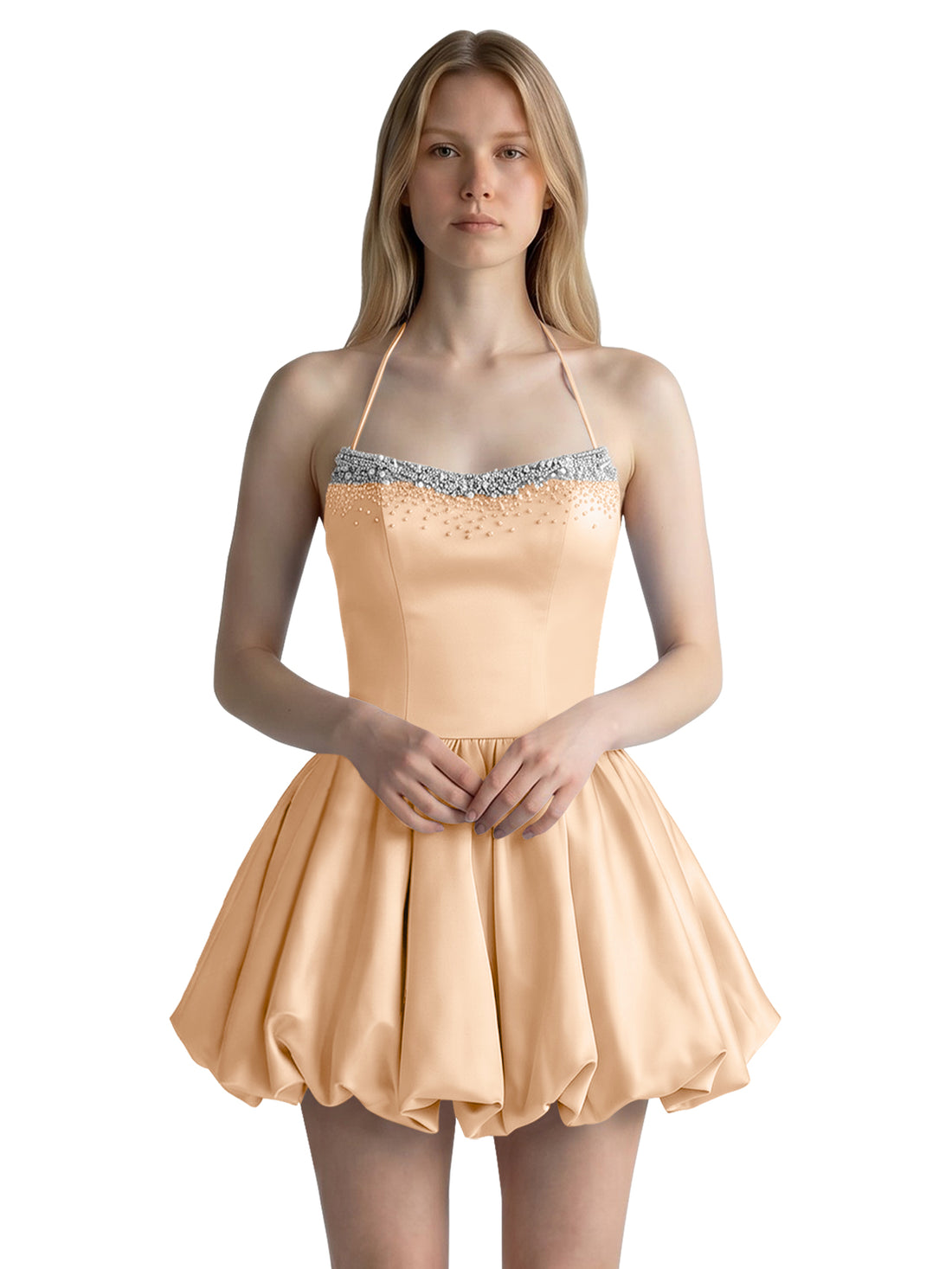 Beading Bubble Hem Mini Dress 