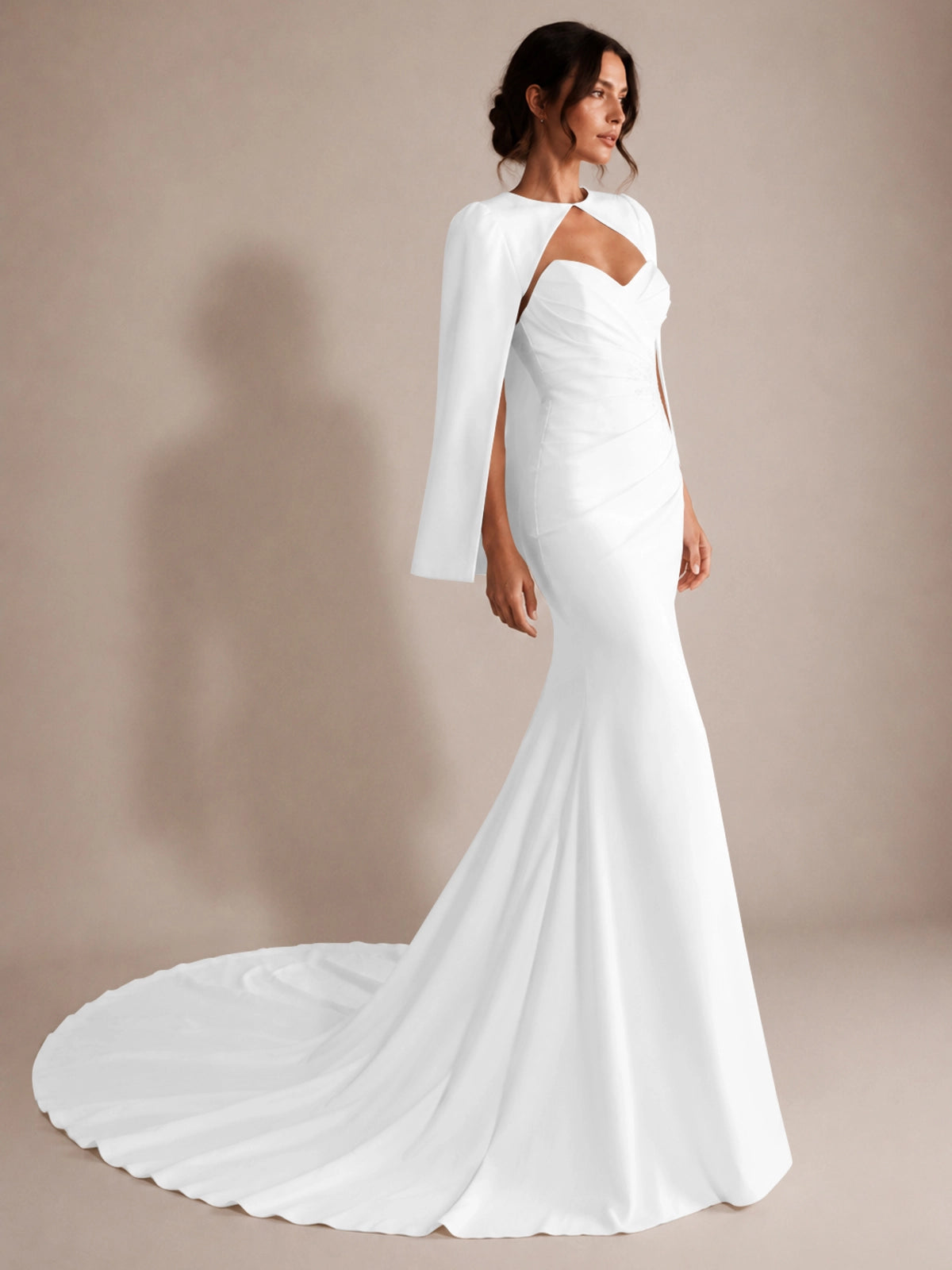 Stretch Satin Wedding Dress with Cape
