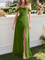 Off-the-Shoulder Slit Bridesmaid Dress 
