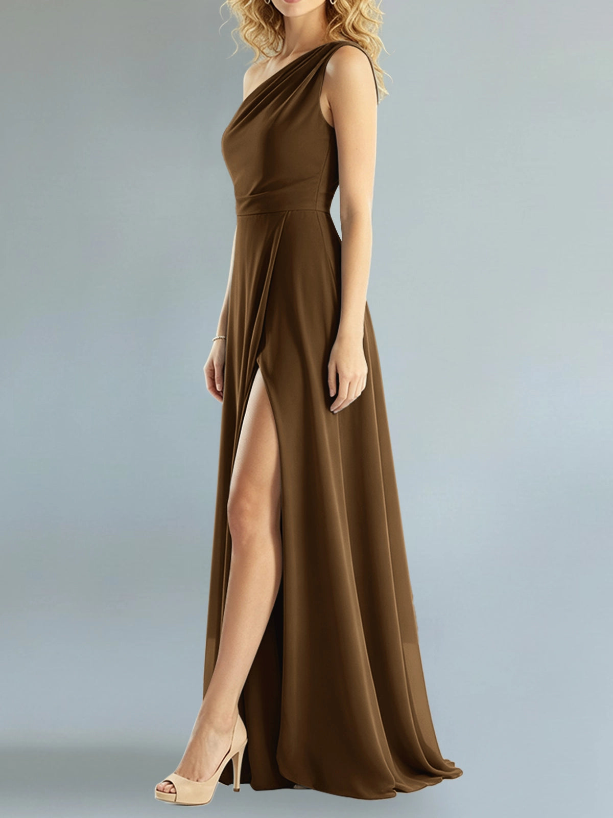 One-Shoulder Bridesmaid Dress with Slit