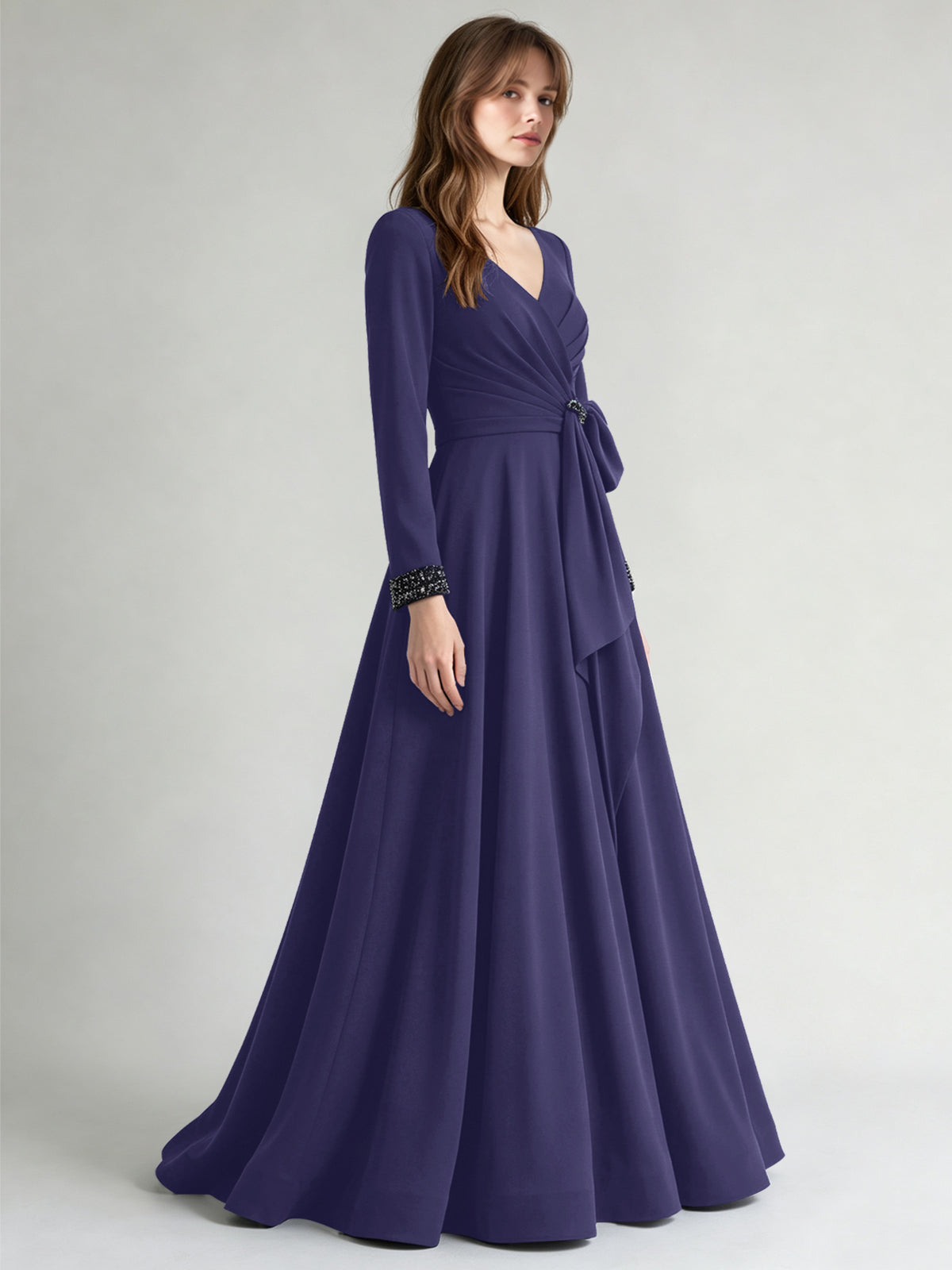 Stretch Satin Mother of the Bride Dress with Crystal