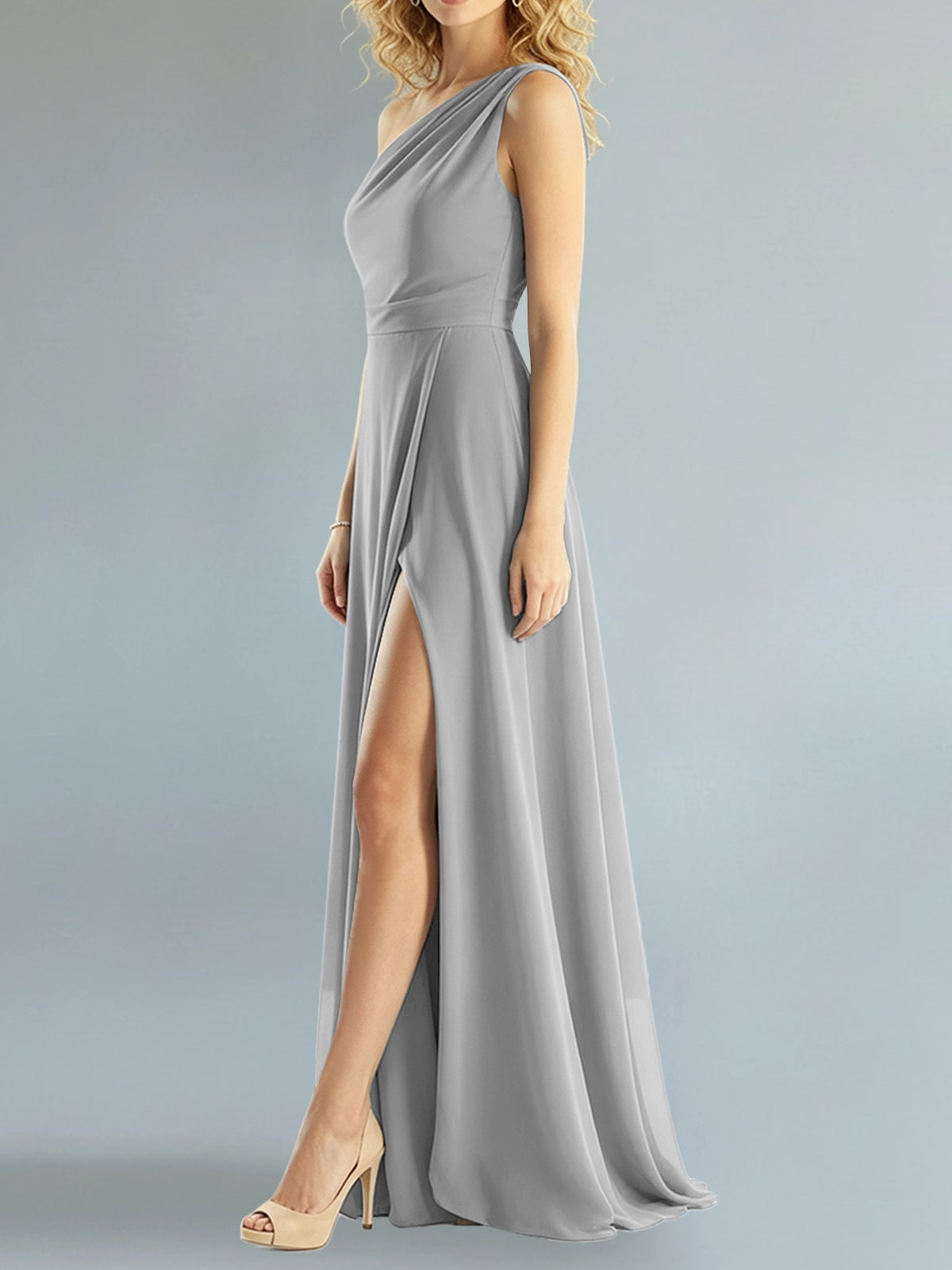 One-Shoulder Bridesmaid Dress with Slit