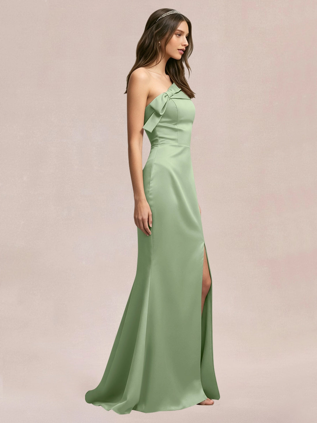 Satin Bow Accent Bridesmaid Dress 