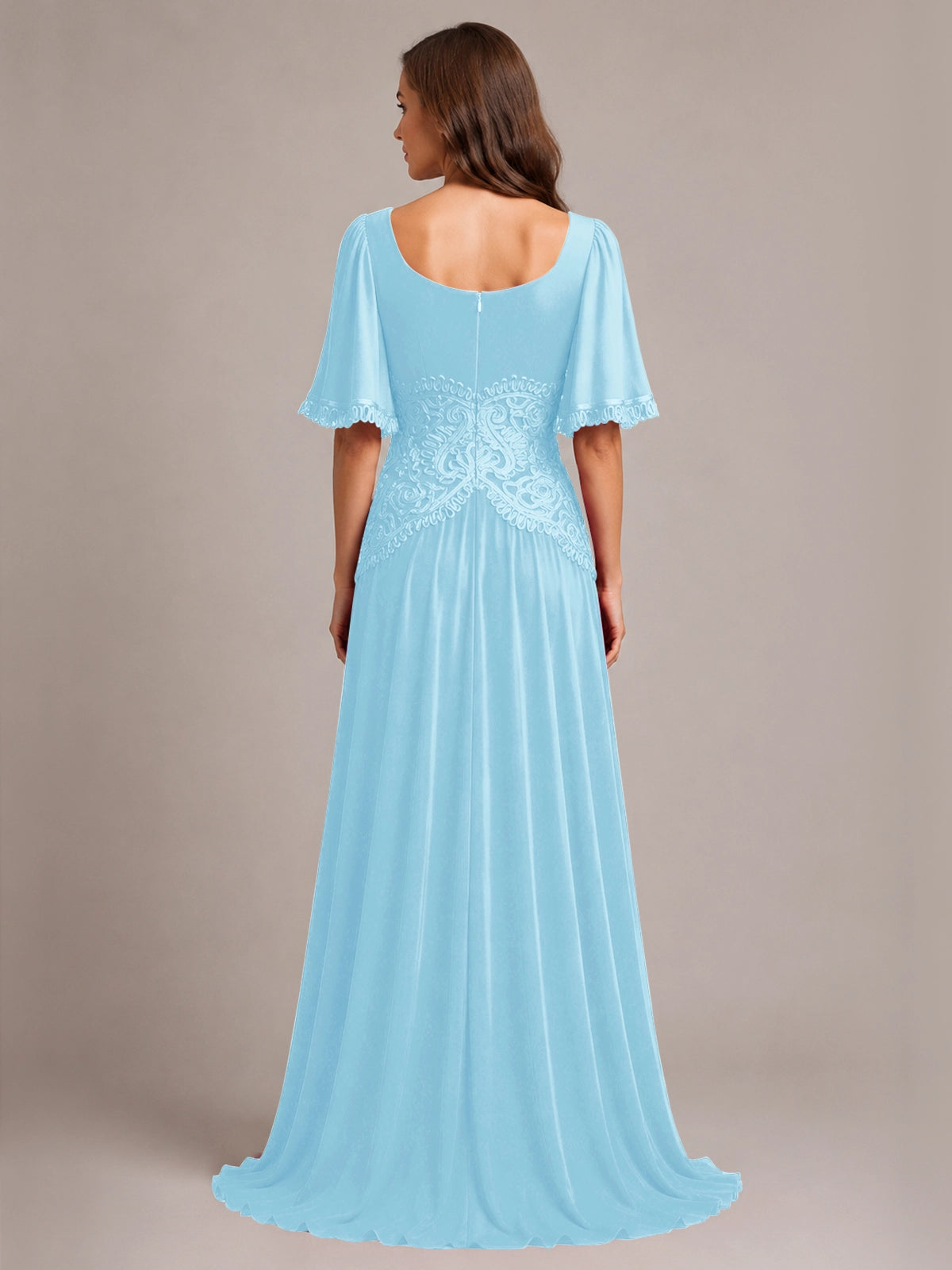 Cowl Neck Mother of the Bride Dress with Applique 