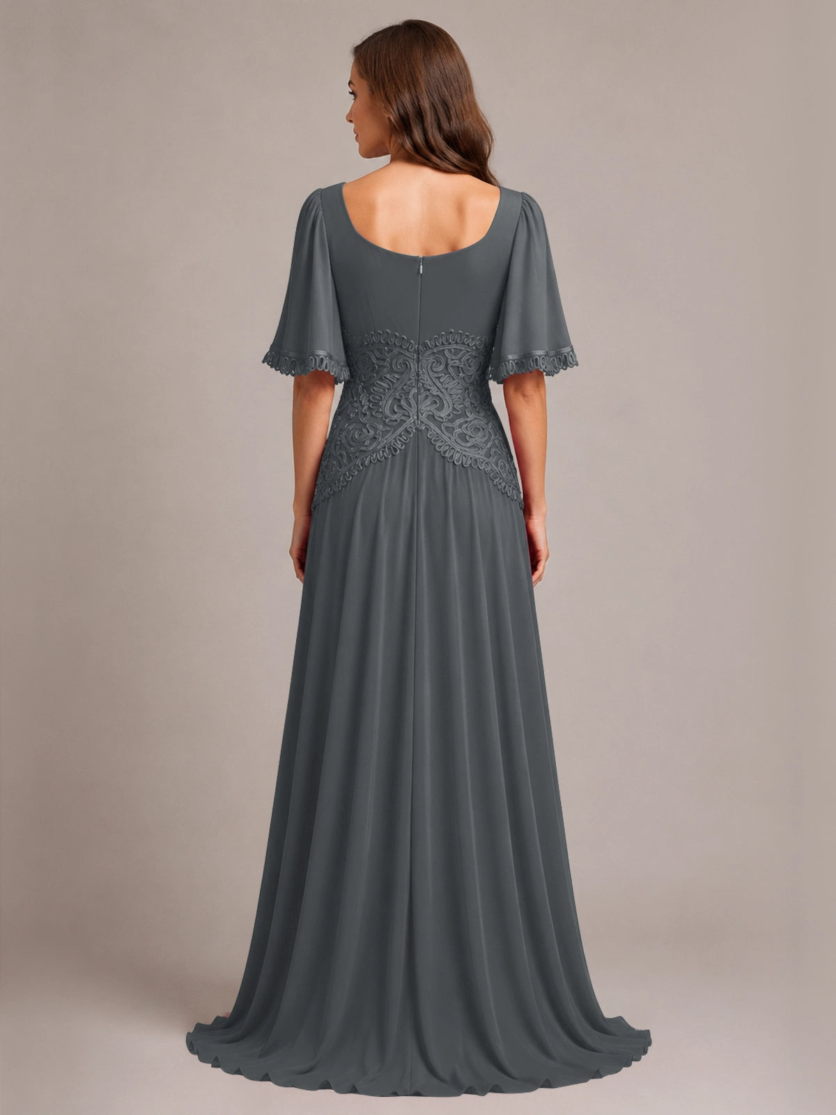 Cowl Neck Mother of the Bride Dress with Applique 