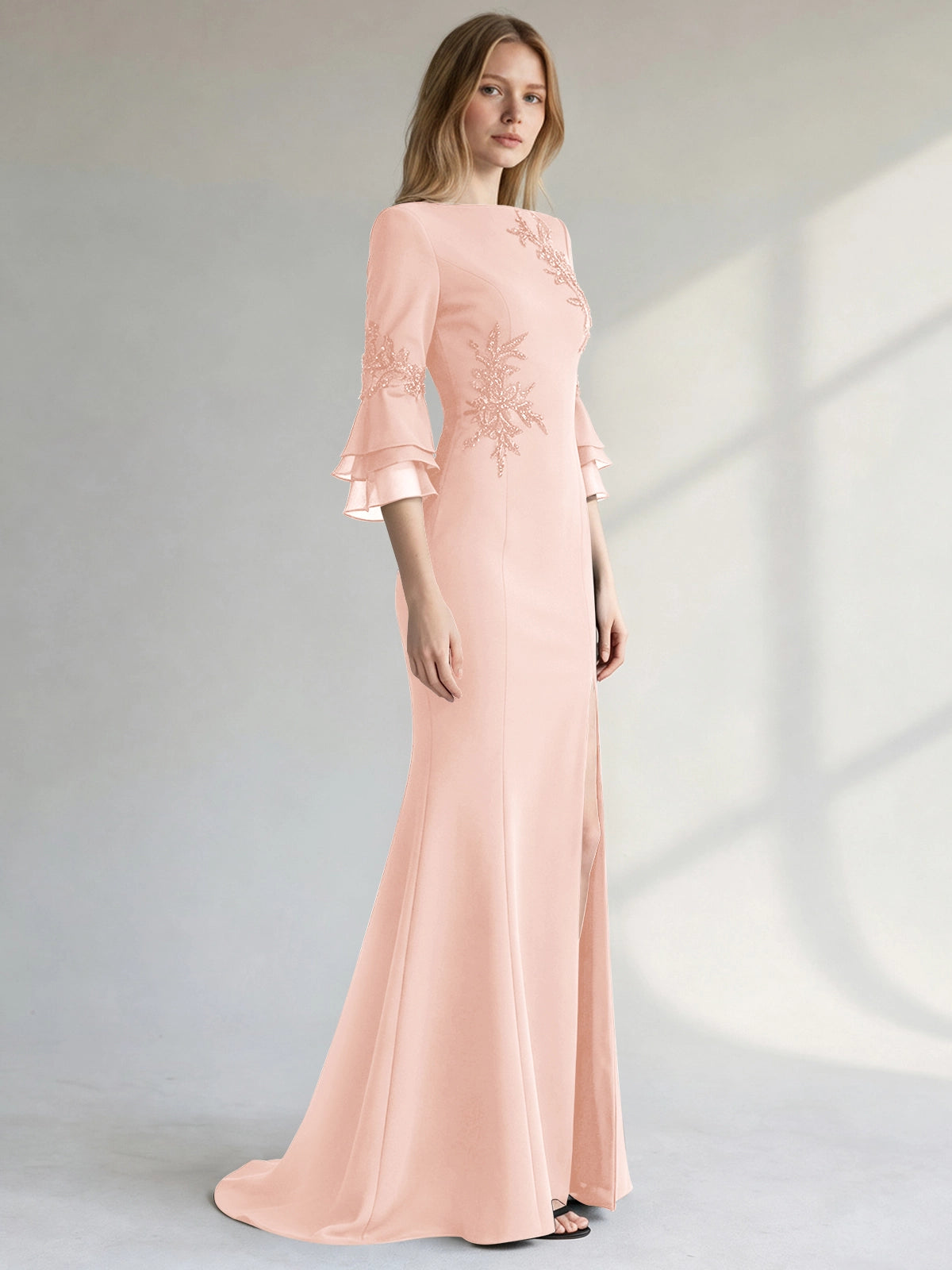 Chiffon Mother of the Bride Dress with 3/4 Sleeves