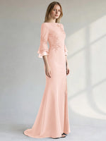 Chiffon Mother of the Bride Dress with 3/4 Sleeves