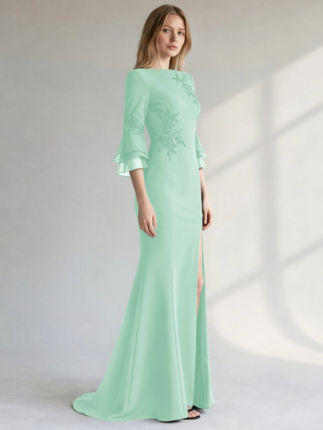 Chiffon Mother of the Bride Dress with 3/4 Sleeves