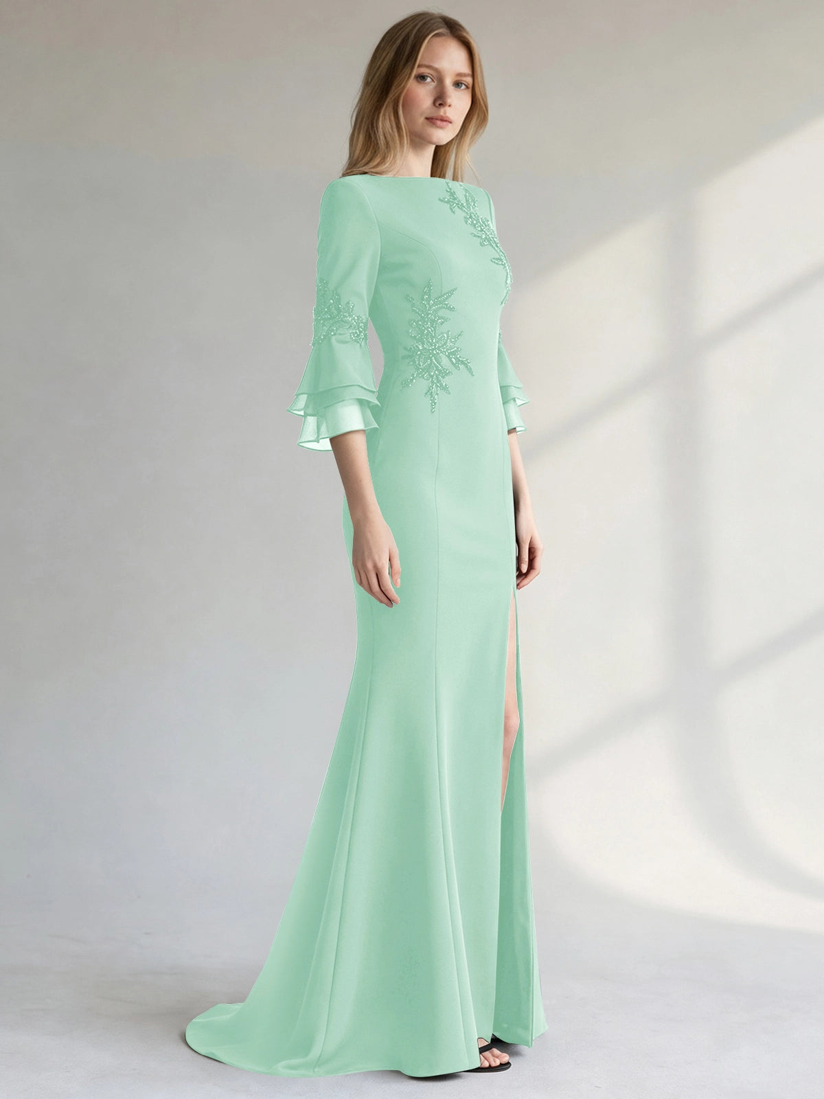 Chiffon Mother of the Bride Dress with 3/4 Sleeves