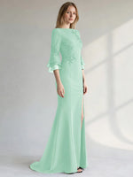 Chiffon Mother of the Bride Dress with 3/4 Sleeves