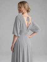 V-neck Slit Ruched Mother Dress 
