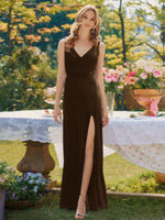 Velvet Bridesmaid Dress with Slit 