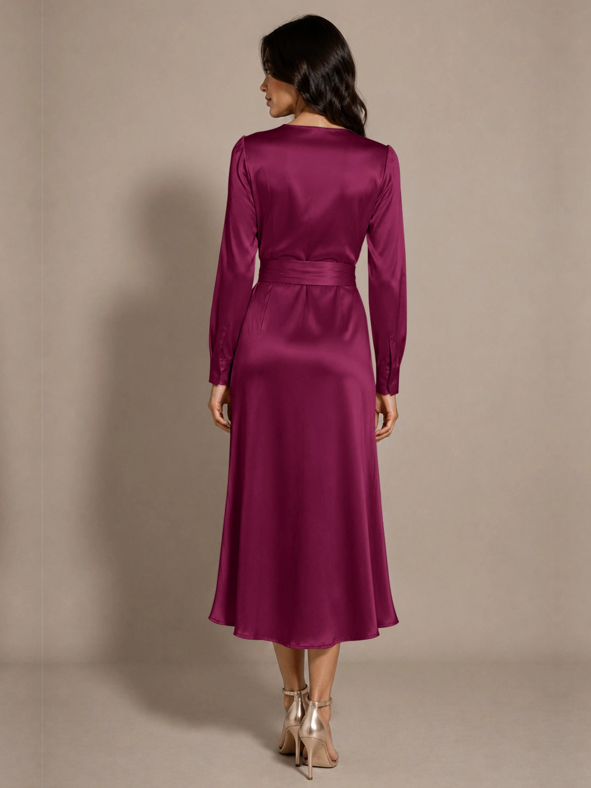 Silk-like Mother of the Bride Dress with Self-Tie Sash 
