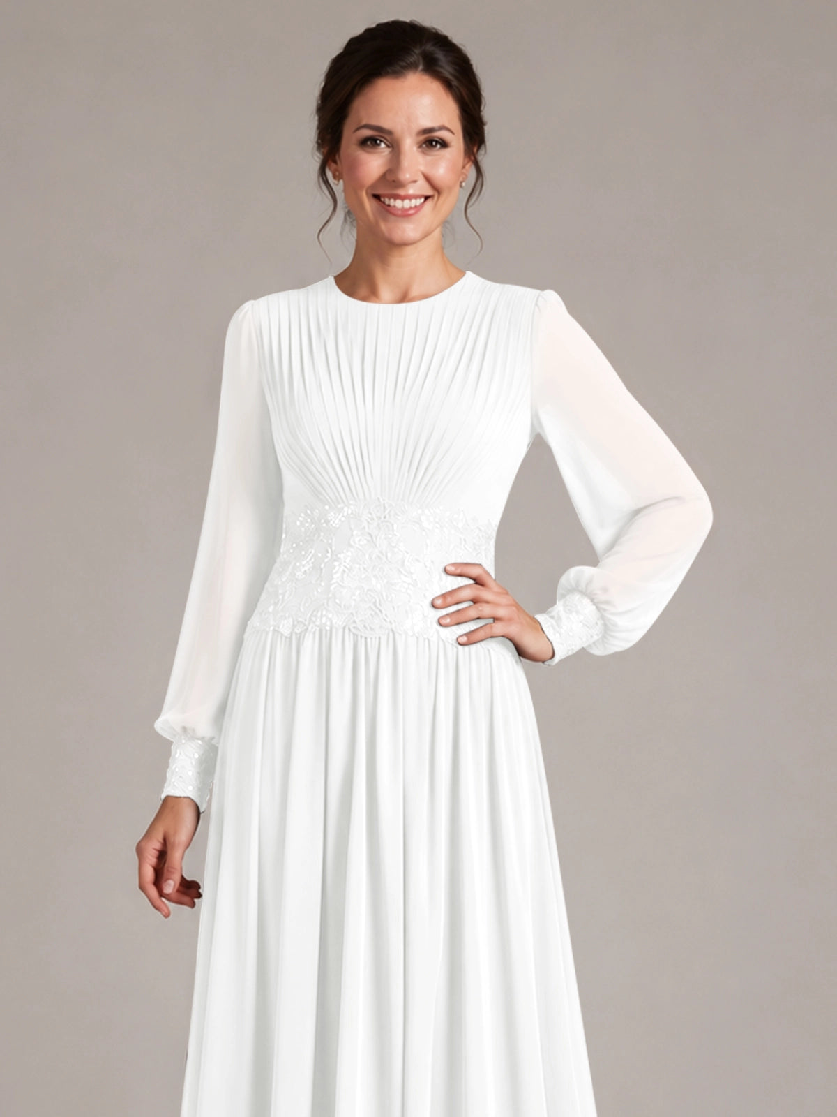 Chiffon Mother of the Bride Dress with Jewel Neckline 