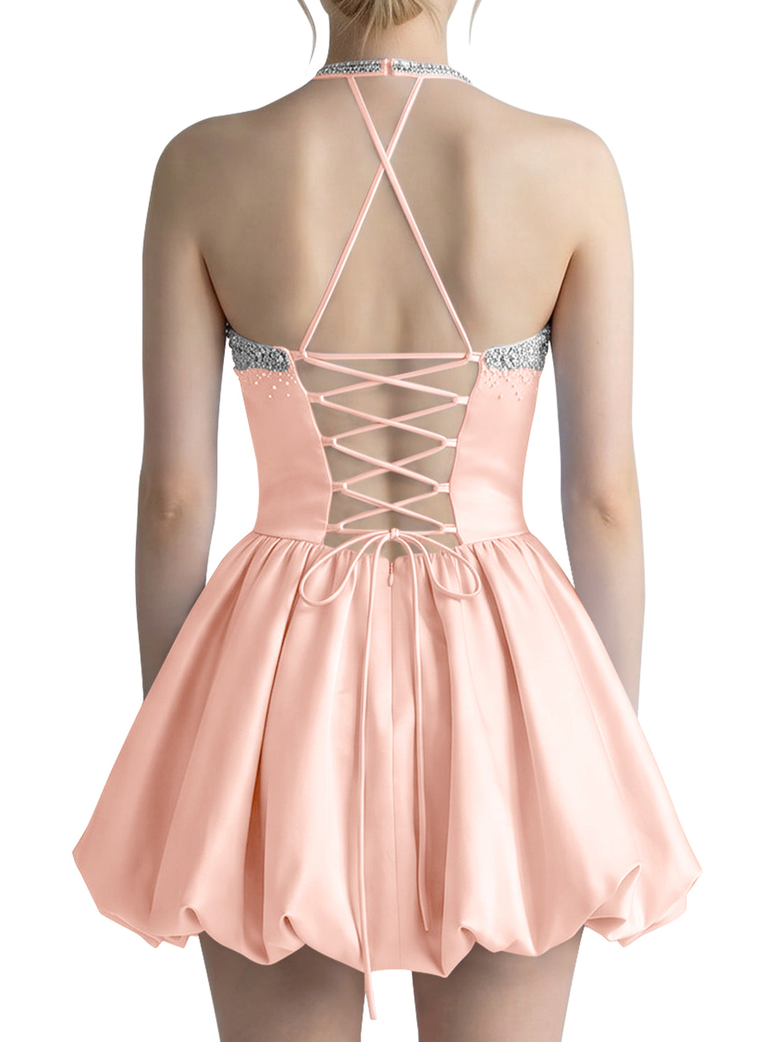 Beading Bubble Hem Mini Dress 