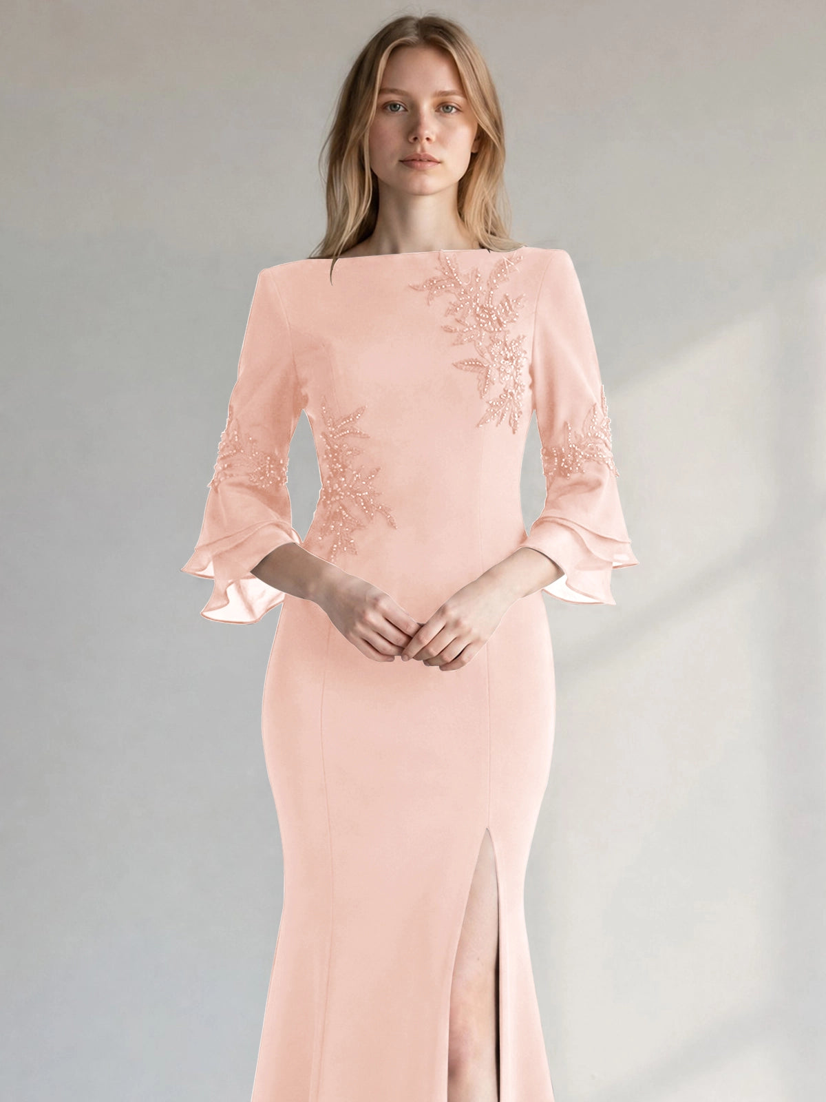Chiffon Mother of the Bride Dress with 3/4 Sleeves