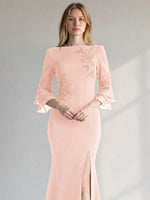 Chiffon Mother of the Bride Dress with 3/4 Sleeves