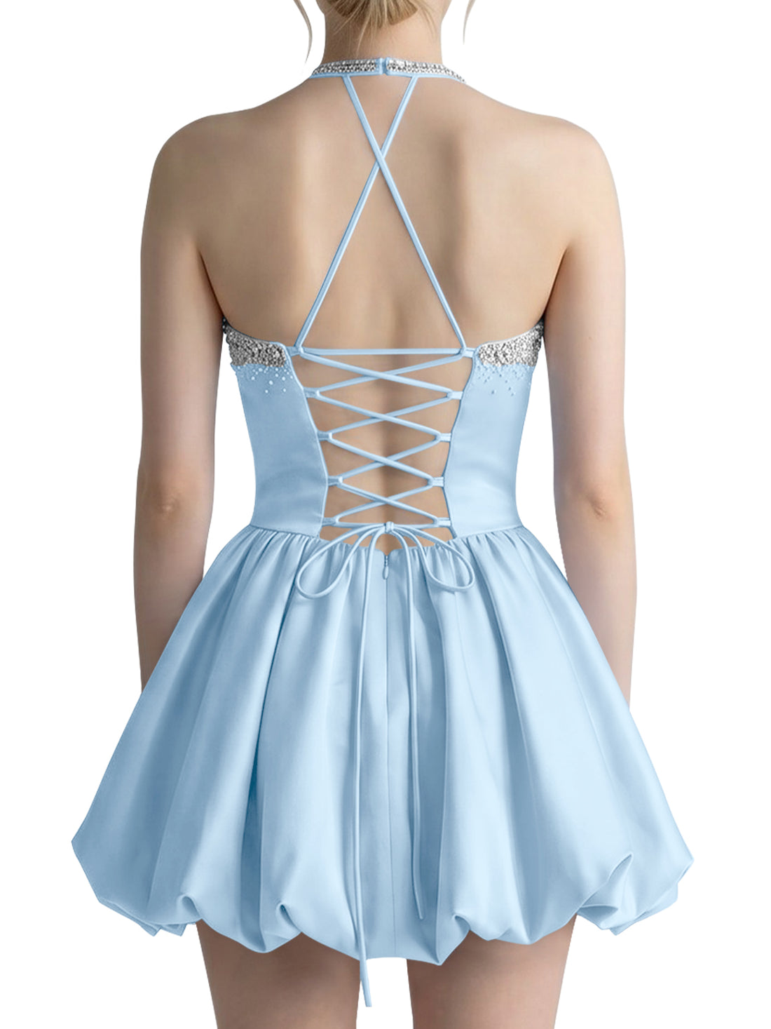 Beading Bubble Hem Mini Dress 