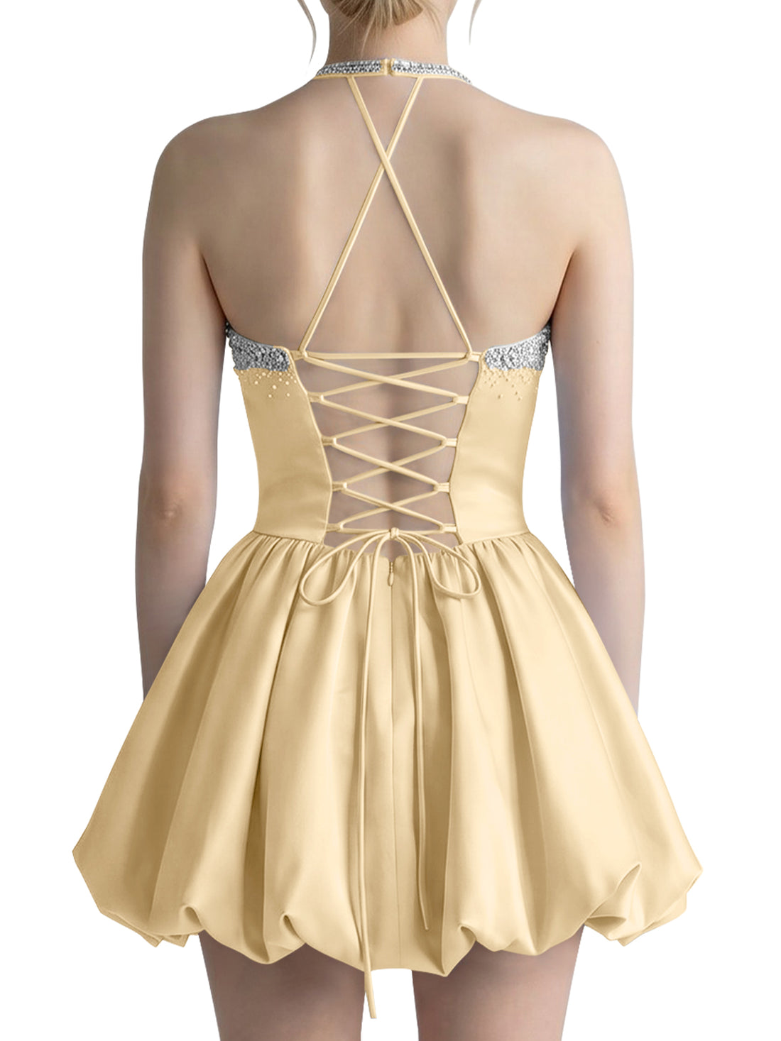 Beading Bubble Hem Mini Dress 