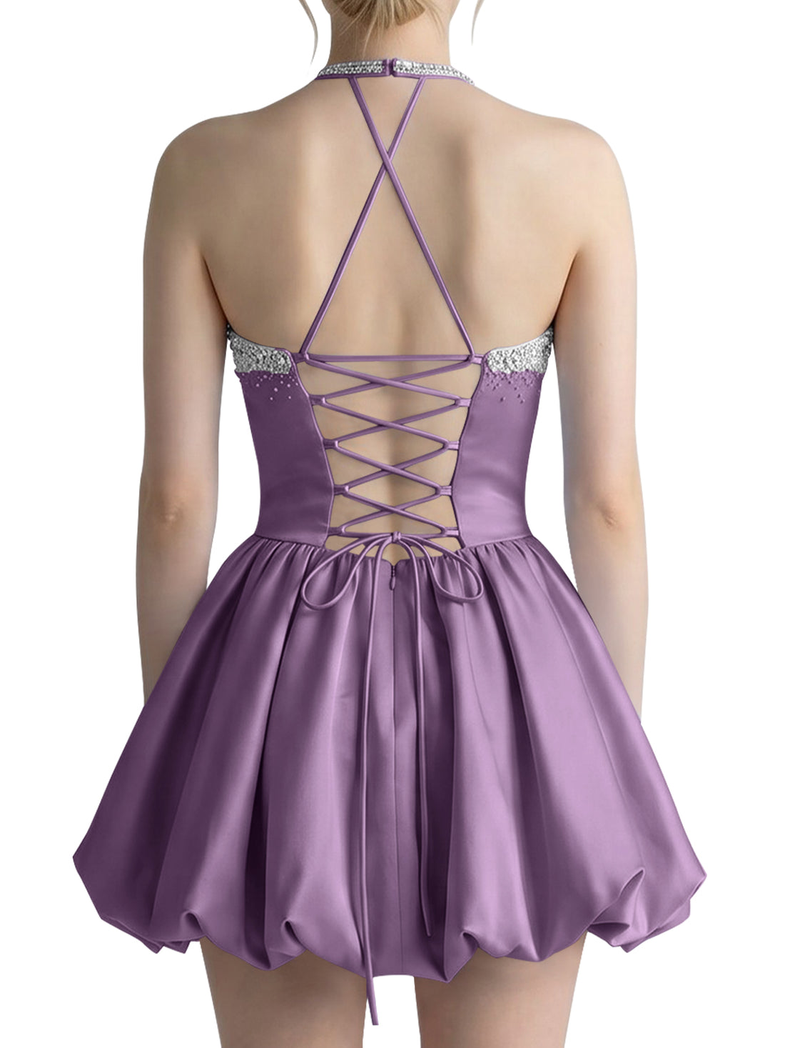 Beading Bubble Hem Mini Dress 