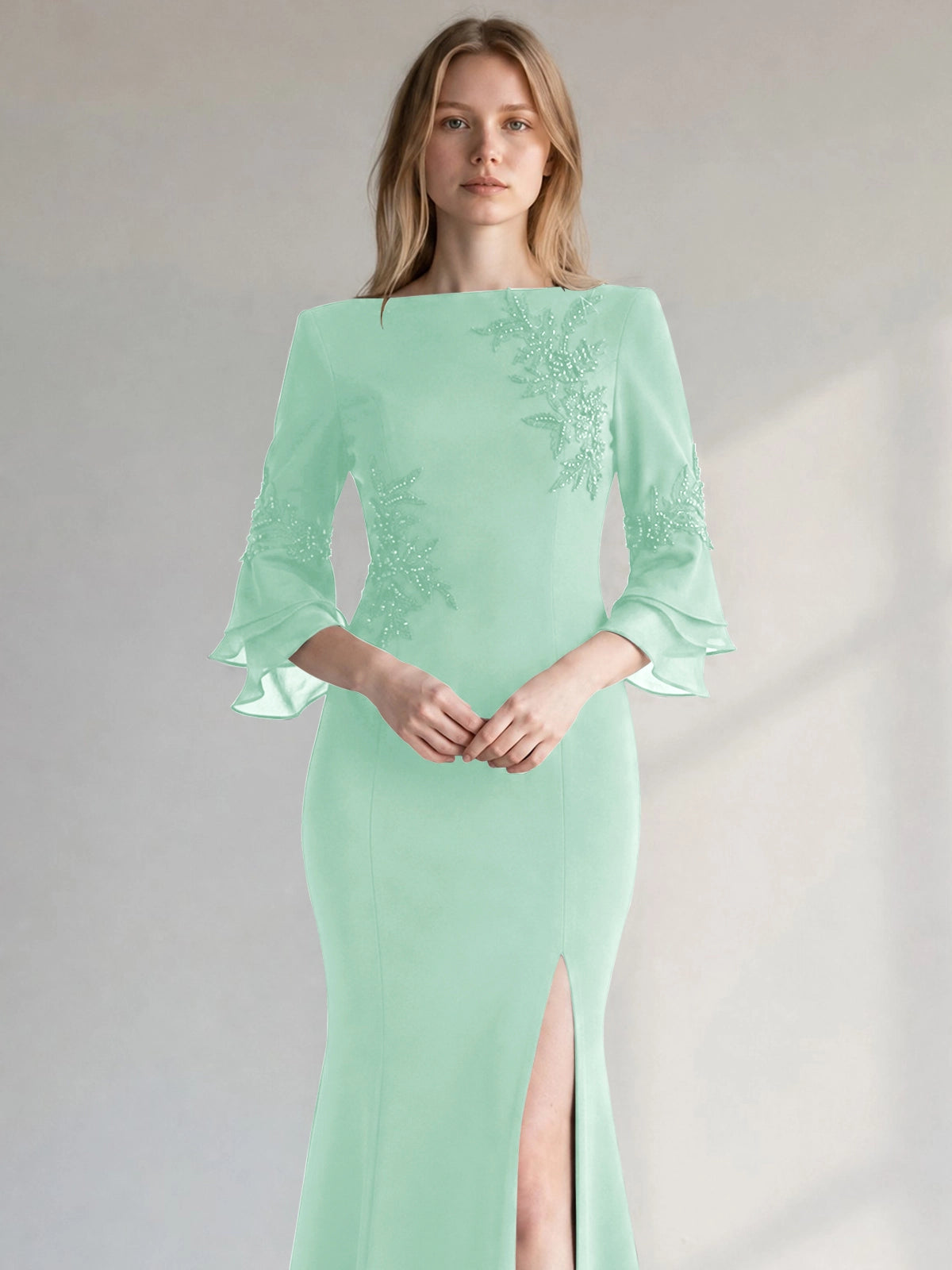 Chiffon Mother of the Bride Dress with 3/4 Sleeves