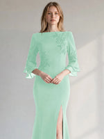 Chiffon Mother of the Bride Dress with 3/4 Sleeves