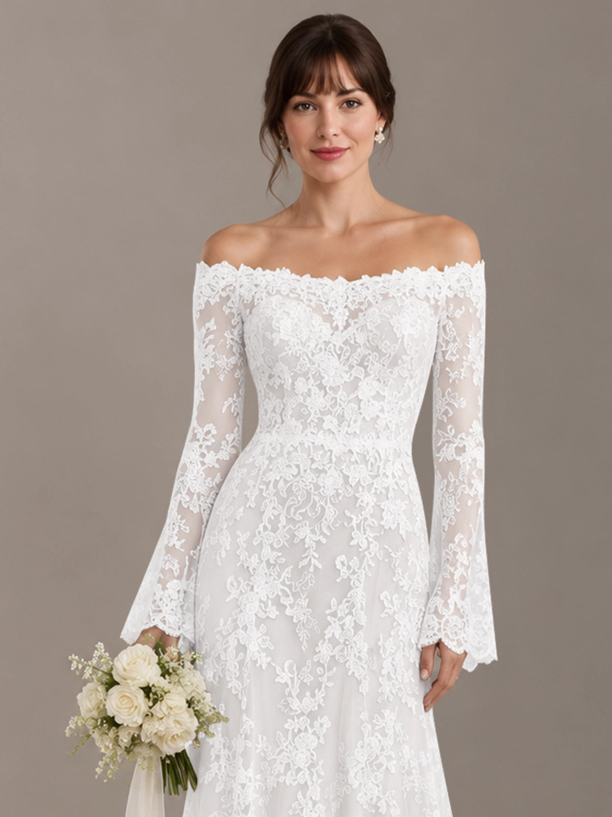 Lace Wedding Dress with Off-the-Shoulder 
