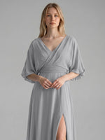 V-neck Slit Ruched Mother Dress 