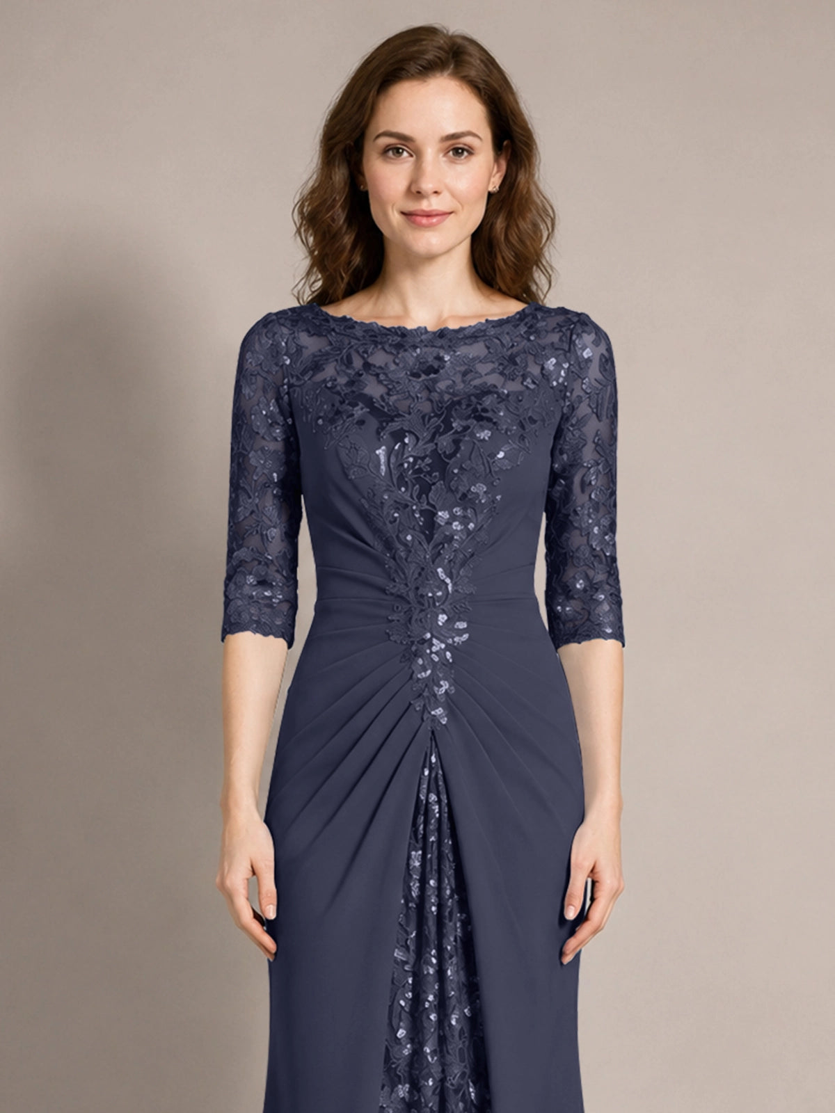 Lace Mother of the Bride Dress with Applique 