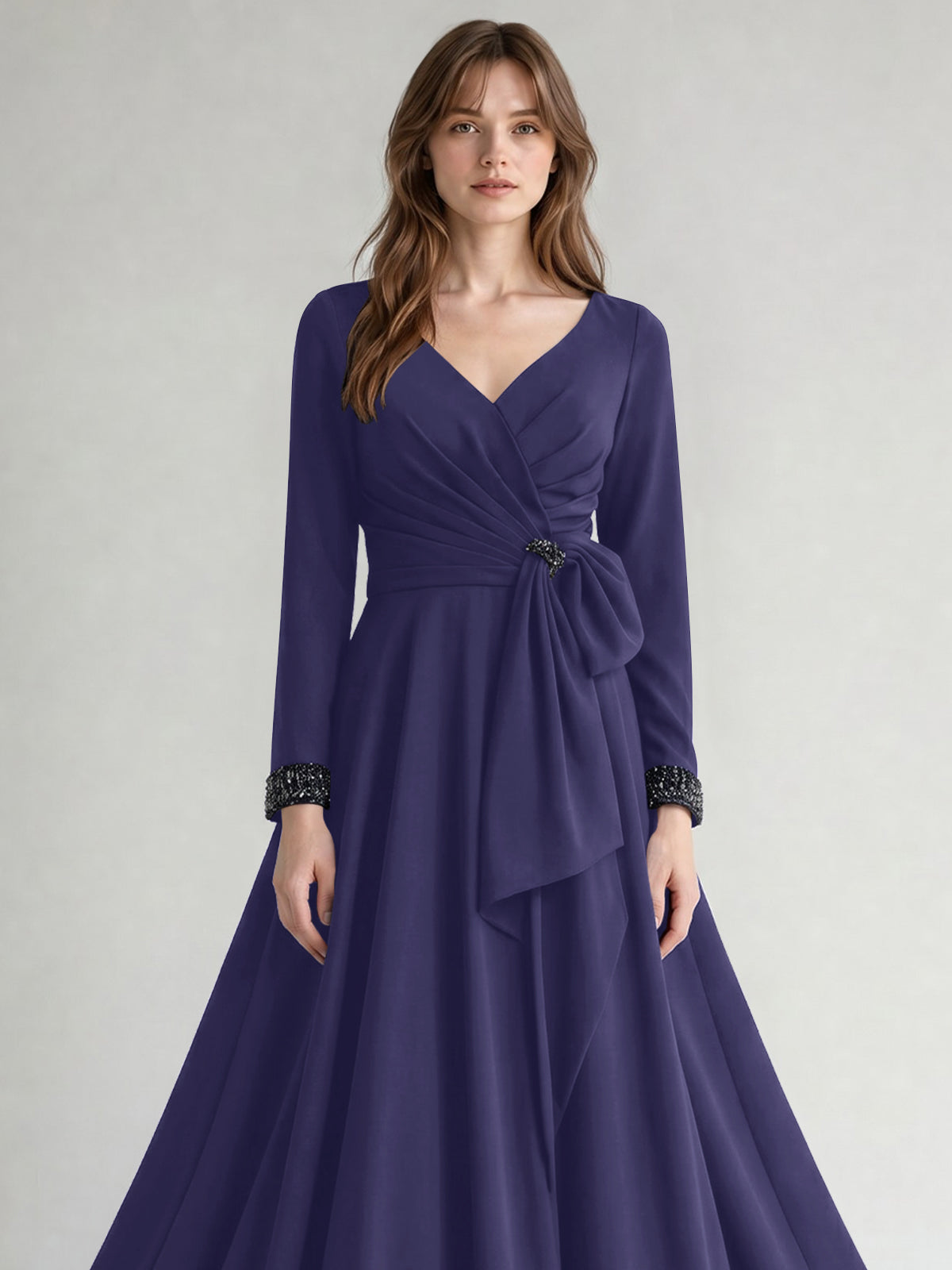Stretch Satin Mother of the Bride Dress with Crystal
