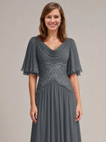 Cowl Neck Mother of the Bride Dress with Applique 