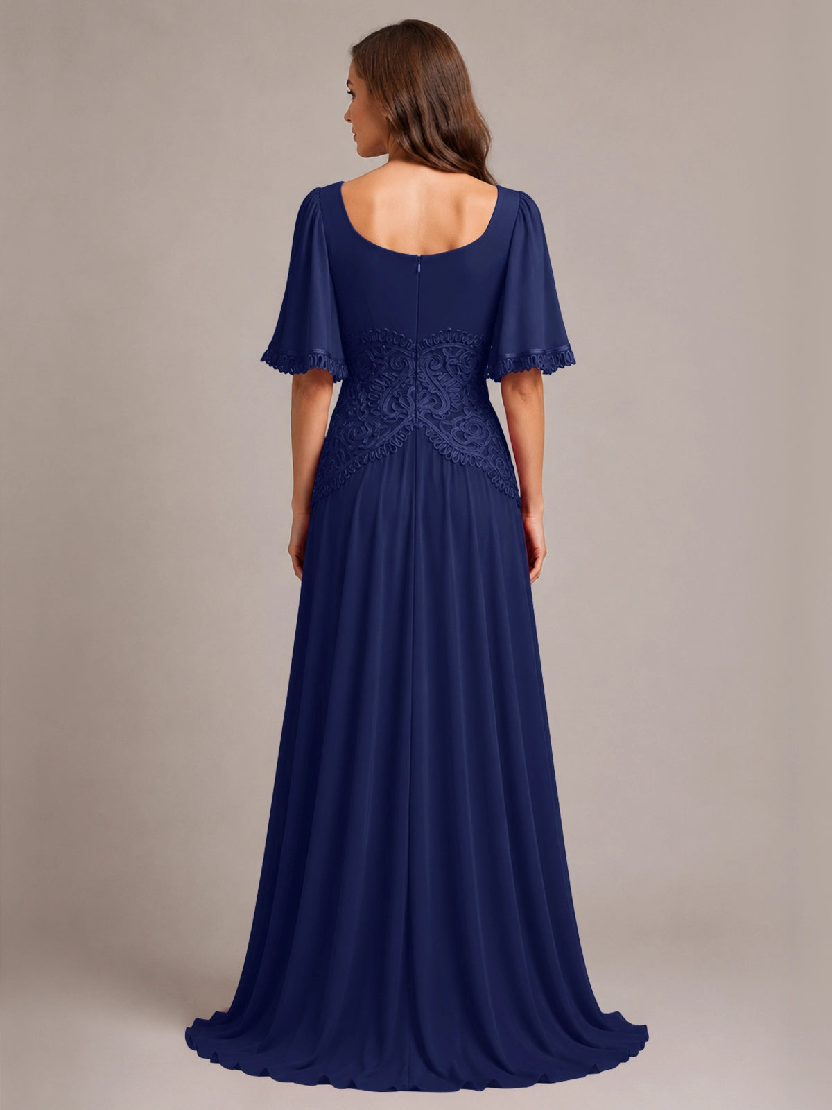 Cowl Neck Mother of the Bride Dress with Applique 