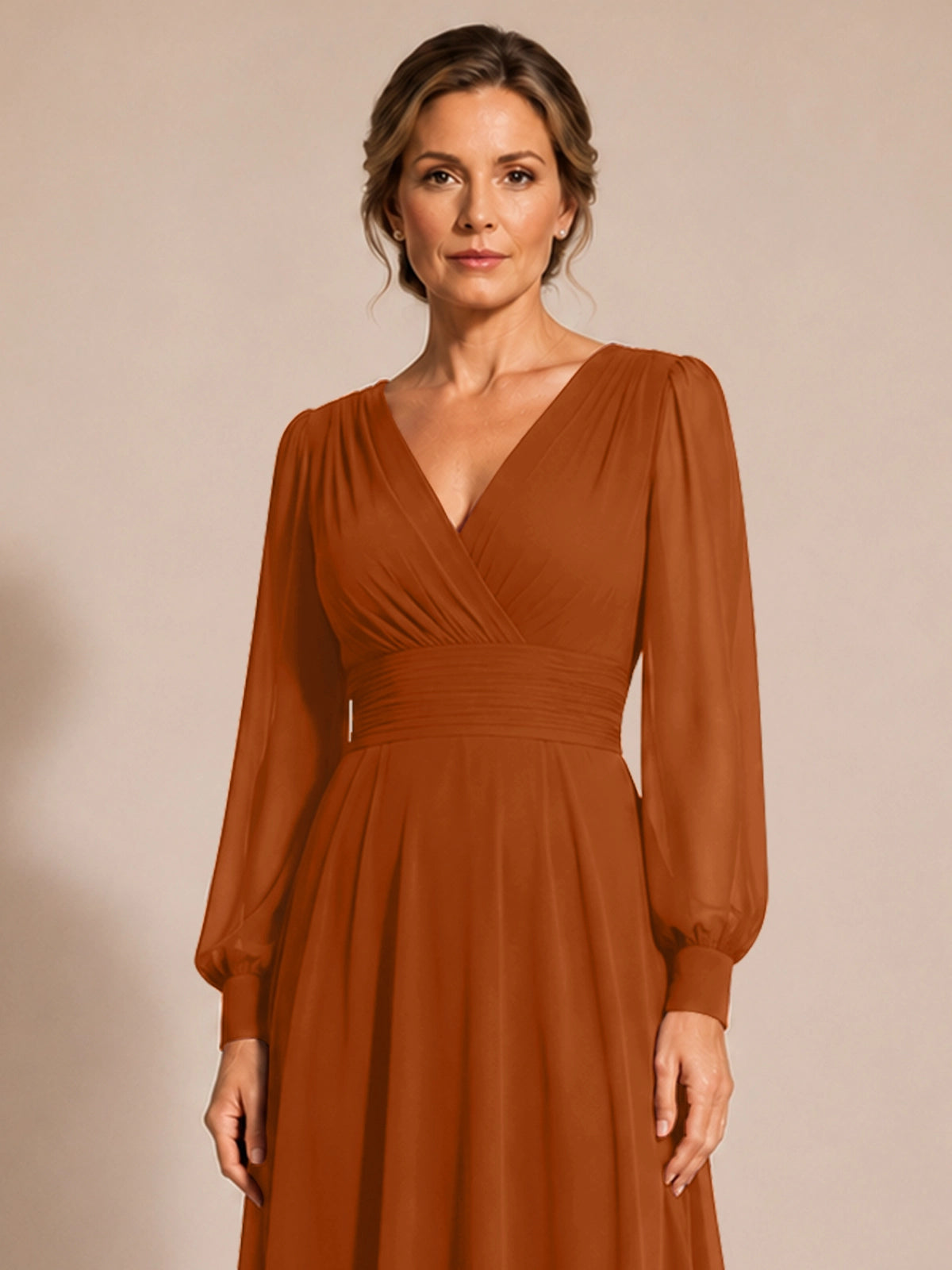 Chiffon Mother of the Bride Dress with Long Sleeves 