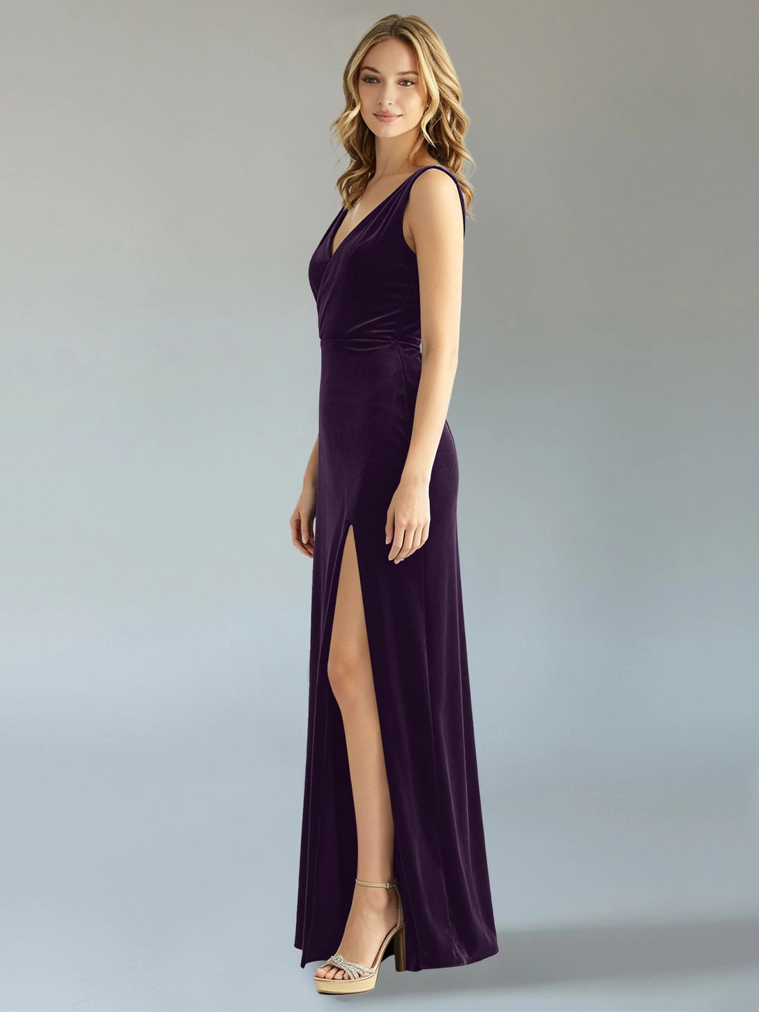 Velvet Bridesmaid Dress with Slit 