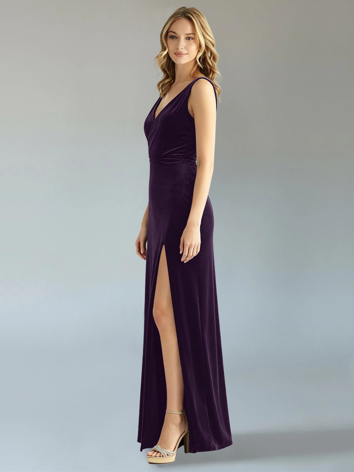 Velvet Bridesmaid Dress with Slit 