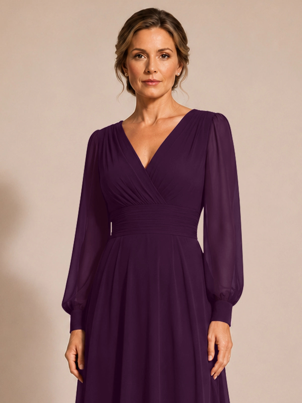 Chiffon Mother of the Bride Dress with Long Sleeves 
