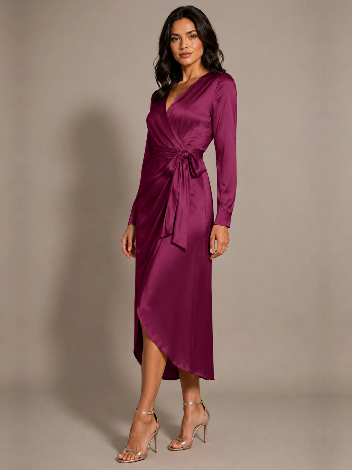 Silk-like Mother of the Bride Dress with Self-Tie Sash 