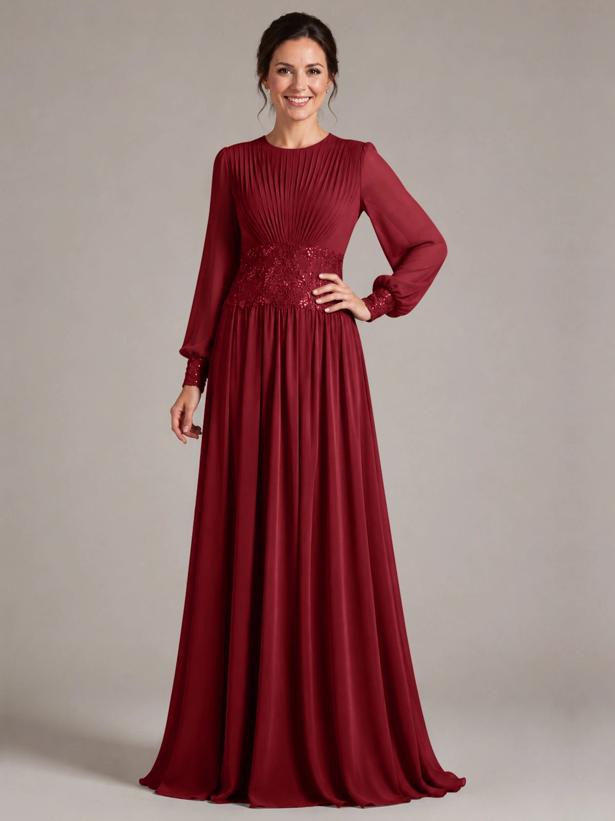 Chiffon Mother of the Bride Dress with Jewel Neckline 